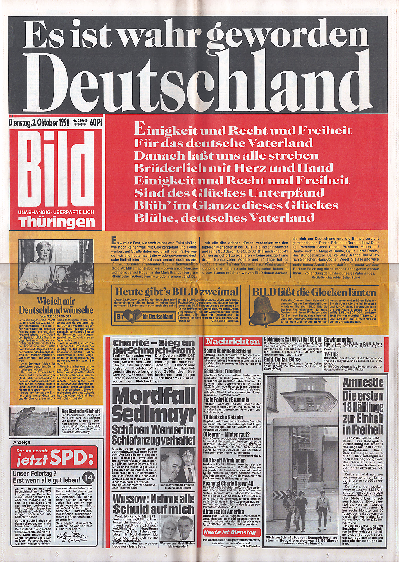 Bildzeitung - Es ist wahr geworden - Deutschland - Axel Springer (gest. 1985) Bildzeitung - Es ist wahr geworden - Deutschland - Axel Springer (gest. 1985)